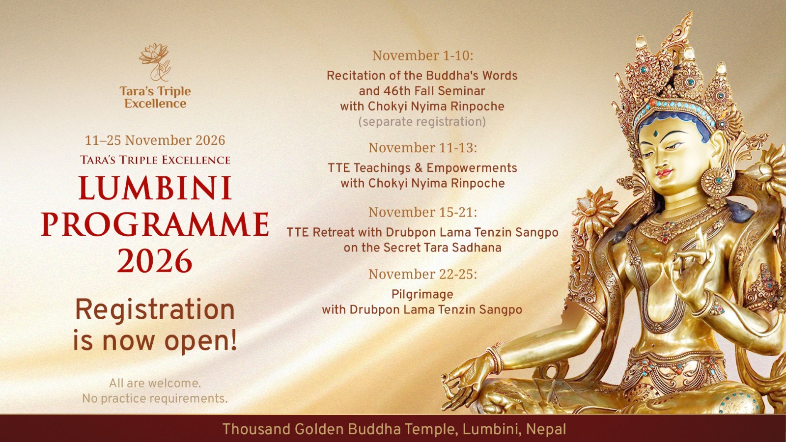 TTE Lumbini Programme 2026: Empowerments, Retreat & Pilgrimage